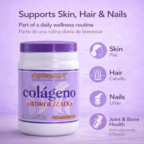 Vista 7 de CAHUENGA - Colágeno hidrolizado en polvo 17.64 oz - Proteína sin sabor para cabello, piel, uñas y articulaciones - Keto y sin gluten - Colageno