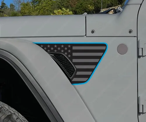 Vista 8 de Skull Daddy Graphics Banderas de ventilación estándar compatibles con Jeep Wrangler Gladiator Rubicon Mojave 392 JL JT 2018-2026 (4X azul)