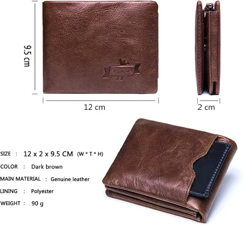 Vista 3 de Contacts - Monedero de bolsillo con cremallera de cuero genuino para hombre, color marrón oscuro