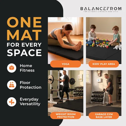 Vista 5 de BalanceFrom 6x4 Feet 4-Panel Folding Gymnastics Mat – 2-Inch Thick Pad with Vinyl Surface and Carrying Handles for Tumbling, Yoga, Pilates, Home