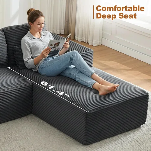 Vista 6 de Sofá modular Cloud de 106 pulgadas con diván en forma de L, moderno sofá modular sin hueso con asiento profundo, sofás tapizados para sala de estar