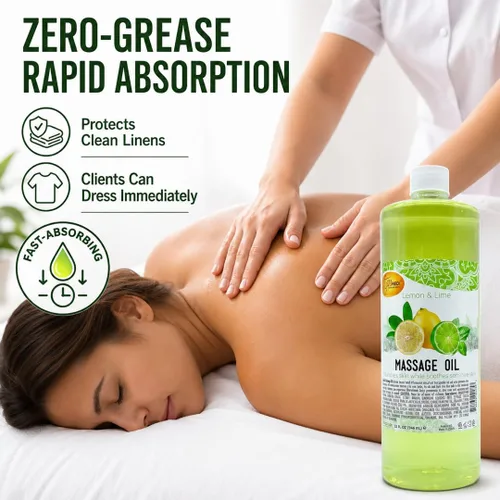 Vista 2 de SPA REDI Aceite de masaje de limón y lima, mezcla botánica de 5 aceites para preparación de tejidos profundos y pedicura, absorción rápida sin