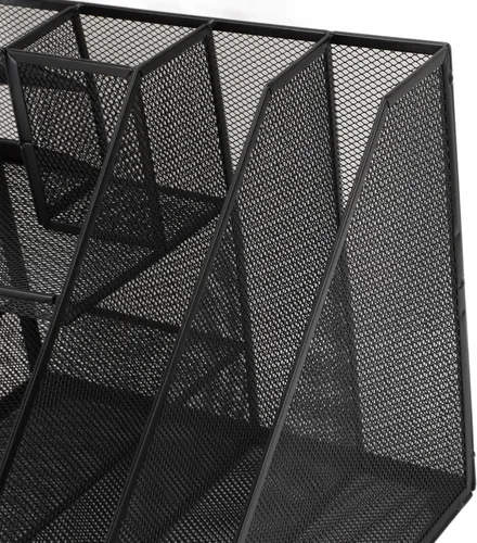Vista 4 de Organizador de escritorio de malla metálica, soporte multifuncional para bolígrafos y organizador de suministros de oficina con diseño duradero