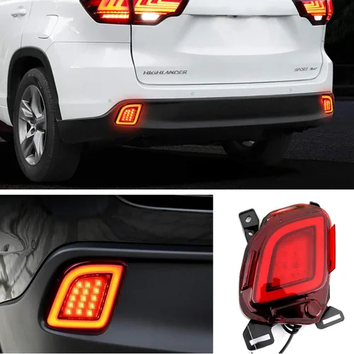 Vista 5 de GeeGee Conjunto de luz antiniebla de parachoques trasero LED de lente roja, compatible con Toyota Highlander 2015-2018, funciona como lámpara