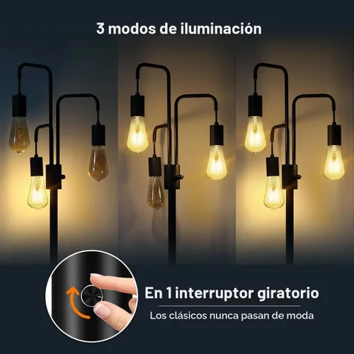Vista 5 de BoostArea Lámpara de pie industrial para sala de estar, lámpara de pie moderna con 3 luces, bombillas no incluidas, lámpara de pie de diseño simple