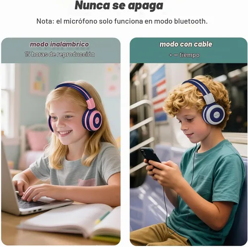 Vista 6 de SIMOLIO Auriculares inalámbricos para niñas, Bluetooth plegables para niños, con micrófono y volumen limitado, auriculares estéreo sobre la oreja