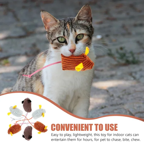 Vista 7 de 6pcs Plush Striped Cat Mouse with Catnip Soft Lightweight Interactive Chew for Indoor Cats and Kittens Wear-Resistant Material for Active Play and