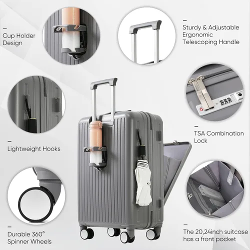 Vista 33 de Merax Juego de equipaje rígido ABS expandible de 3 piezas con rueda giratoria Maleta TSA Lock Suit Case, Negro -, Juego de 2 piezas, Equipaje