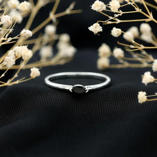 Vista 11 de Anillo de promesa de ónix negro natural certificado, calidad AAA, anillo de ónix East West, anillo de Pinky para mujer, listo para regalar