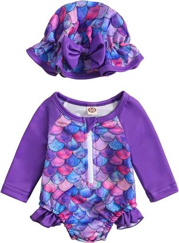Vista 15 de Traje de baño de una pieza con cremallera de manga larga para bebé niña con gorro