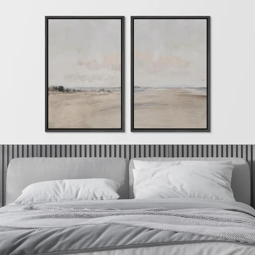 Vista 2 de Ashbrook - Set de arte de pared en lienzo enmarcado, tonos orgánicos de la tierra en beige y marrón con ilustraciones de trazos circulares, arte