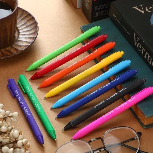 Vista 4 de Jetec 100 bolígrafos de Jesús te ama, bolígrafos cristianos coloridos, versículos de la Biblia, bolígrafos de gel retráctiles, regalos cristianos a