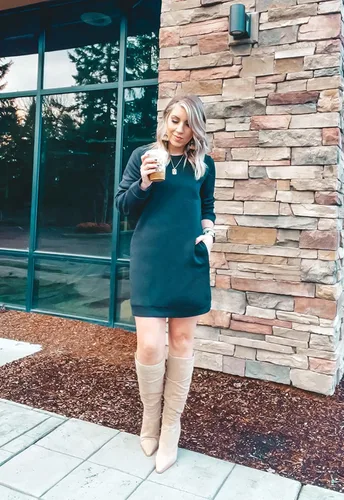 Vista 5 de Miselon - Vestido casual de vellón polar para mujer, sin botones, vestido tipo suéter, tamaño mini, con bolsillos