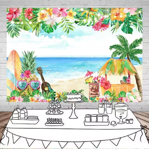 Vista 2 de Mocsicka Fondo de playa tropical de verano con temática hawaiana Aloha para cumpleaños, baby shower, fiesta, decoración de fondo para fiestas
