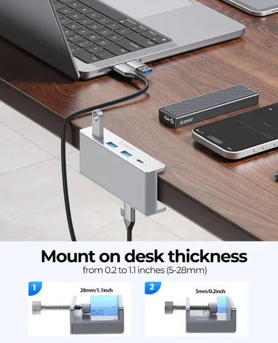 Vista 12 de ORICO Hub USB 3.0, Abrazadera USB Hub con puerto de alimentación adicional, 3 puertos de datos USB-A, puerto USB-C para monitores, escritorios