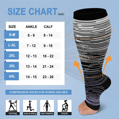 Vista 2 de Paquete de 3 calcetines de compresión de cobre para mujeres y hombres, 20-30 mmHg con punta abierta hasta la rodilla, medias altas para soporte