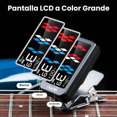 Vista 2 de Cherub WST-905Li - Afinador de guitarra recargable con clip, 4 modos de visualización, ± 1 centavo de alto grado de precisión, 5 modos de afinación