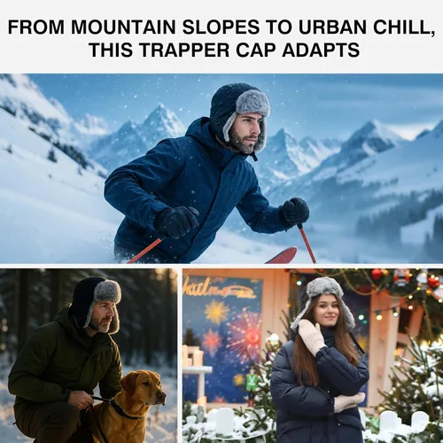 Vista 9 de Comhats Gran XL Trapper Trooper Caza Cálido Oído Solapa Rusia Ushanka Invierno Esquí Clima Frío Bombardero Sombreros para Hombres