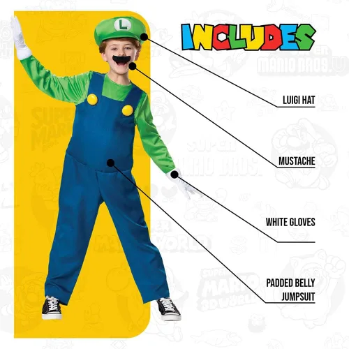 Vista 3 de Disguise Nintendo Luigi Deluxe - Disfraz para niño color verde talla S 4-6