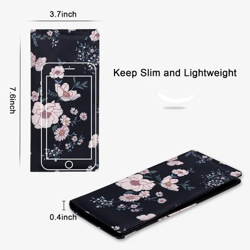 Vista 17 de HUA ANGEL Billetera ultra delgada para mujer, con bloqueo RFID, tarjetero de crédito, plegable, largo, hebilla magnética, billete para mujer, Owl