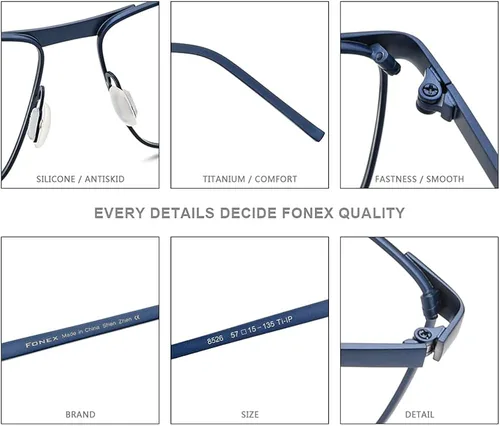 Vista 3 de FONEX Marco de lentes de titanio puro para hombre lentes ópticos de miopía de borde completo cuadrado
