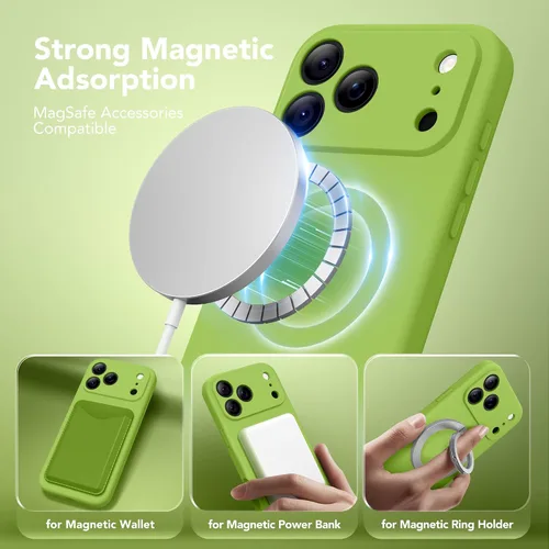 Vista 2 de Funda magnética para iPhone 17 Pro Max, compatible con MagSafe, [protección completa de la cámara] [protector de pantalla] Funda protectora de Verde