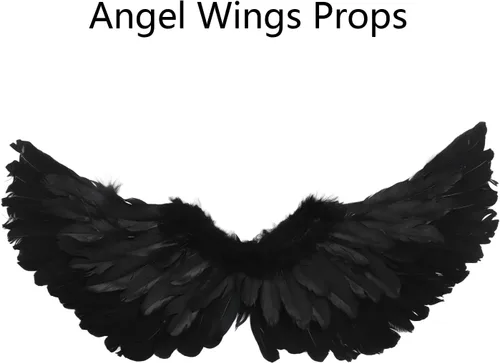 Vista 3 de Alas de ángel negras disfraz de ángel de otoño disfraz de fiesta de Halloween cosplay ala de ángel de plumas para niños adultos y mujeres S