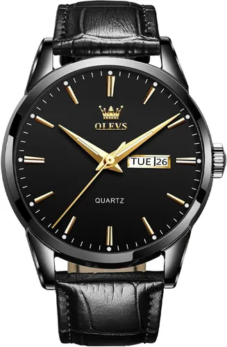Vista 11 de OLEVS Watch for Men Chronograph Brown Leather Analog Quartz Fashion Business Dress Large Face Men Watch Day Date Luminous Waterproof Casual Male