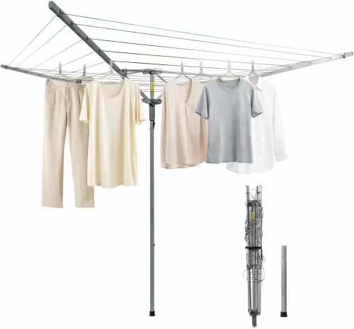 Vista 7 de JS - Tendedero de ropa de 65 pies independiente por 4 patas, estante plegable para ropa de cama y ropa de cama y ropa