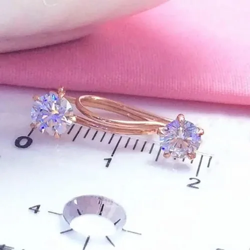 Vista 4 de SAGEKING 2024 New 585 Purple Gold Five-Claw Inlaid Crystal Earrings For Women Light Luxury And Exquisite 14K Rose Gold Engagement Jewelry Fashion