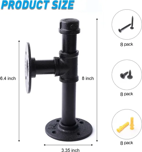 Vista 2 de Soportes de estante de tubo industrial de 3/4", soportes de estantería DIY de hierro negro montados en pared para colgar, soportes de tubería