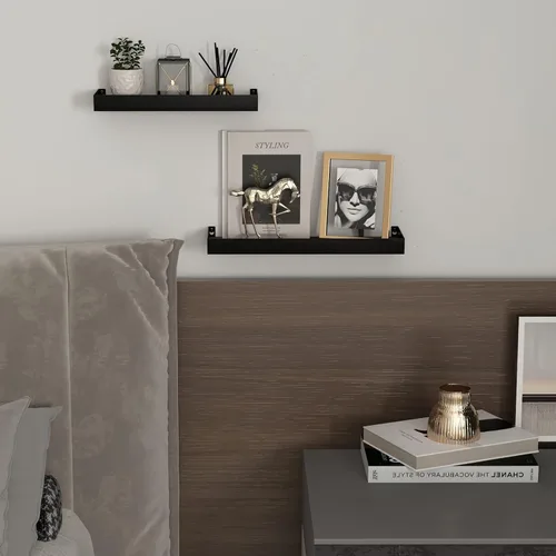 Vista 5 de RLAVBL Juego de 2 estantes de pared, estantes flotantes de madera rústica para dormitorio, sala de estar, cocina