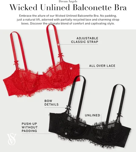 Vista 4 de Victoria's Secret Dream Angels Wicked - Brasier tipo balconette sin forro para mujer (32A-38DDD)
