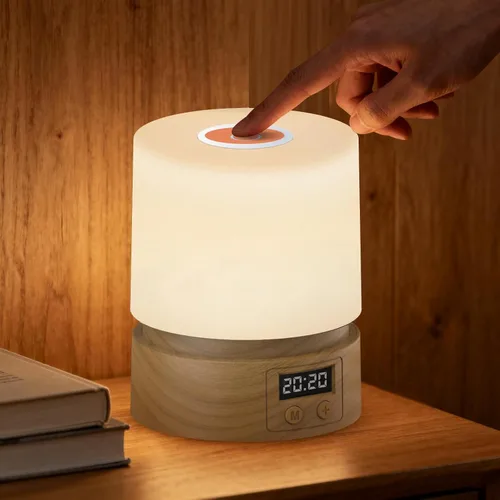 Vista 9 de Luz nocturna de guardería con reloj para niños, lámpara táctil de mesita de noche, lámpara de noche portátil para lactancia materna para bebé