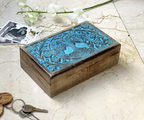 Vista 2 de Grandes ideas de regalo de cumpleaños, caja de joyería decorativa hecha a mano con árbol de la vida, caja del tesoro, organizador de joyas, caja