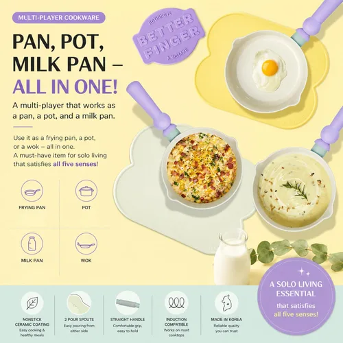 Vista 7 de Better Finger - Mini wok de 7 pulgadas con 2 boquillas de vertido, sartén para leche con revestimiento de cerámica antiadherente de 2.2 cuartos