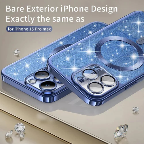 Vista 6 de Funda magnética transparente para iPhone 15 Pro Max, silicona transparente a prueba de golpes con carga MagSafe, fundas protectoras de lujo