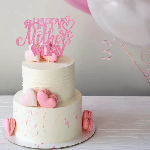 Vista 5 de Rsstarxi 1 paquete de decoración para pastel con flores de purpurina con doble corazón Love Mom Best Mom Best Mom Cake Pick Decoraciones para feliz