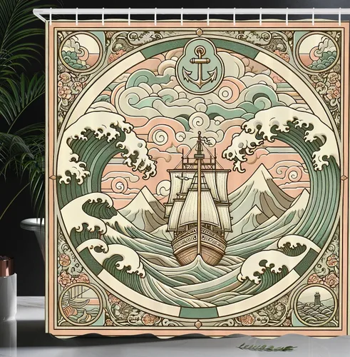 Vista 13 de Ambesonne Cortina de ducha de gato, diseño bohemio de estilo étnico con poses de gatitos sentados y acostados, juego de decoración de baño de tela
