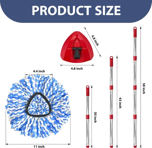 Vista 3 de Nuorest - Juego de repuesto para trapeador giratorio para sistema RinseClean de 2 tanques Includes 2 Microfiber Mop Heads, 1 Adjustable Spin Mop