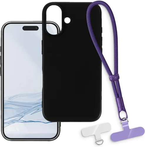 Vista 15 de Funda y correa de muñeca para iPhone 16 - transparente+negro Funda protectora 2 en 1 para teléfono de 6.1 pulgadas con cordón desmontable y Funda