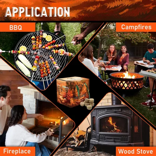 Vista 5 de Iniciadores de fuego, 120 piezas hemisferios de carbón cuadrados para barbacoa, parrilla, chimenea, fogatas, estufas de leña ahumado, chimenea