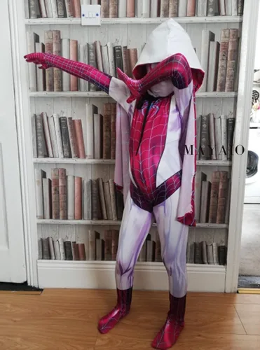 Vista 4 de MAYAIO Disfraz de superhéroe fantasma para niñas, disfraz de Halloween, cosplay, traje completo con capa, conjunto completo
