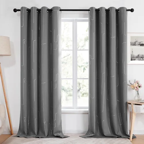 Vista 2 de Deconovo Cortinas de oscurecimiento de habitación, cortinas de ventana con estampado de líneas para loft, paneles de decoración del hogar