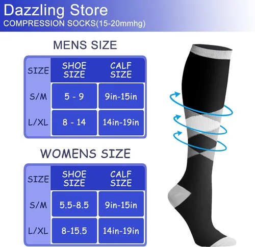 Vista 5 de Los calcetines de compresión de 15-20 mmHg son los mejores atléticos para hombres y mujeres, correr, vuelo, viajes, enfermeras embarazadas