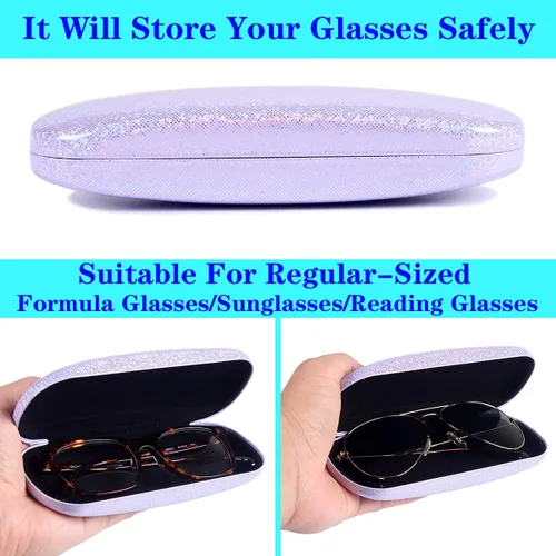 Vista 2 de ADBGV 3 fundas unisex rígidas para lentes, funda protectora para gafas, funda de gafas de sol con paño de limpieza A_negro+rosa+azul