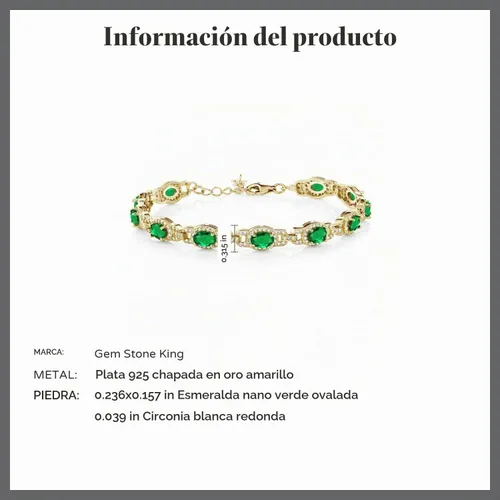 Vista 6 de Gem Stone King Oval Halo Gemstone Tennis Bracelet Nano Esmeralda