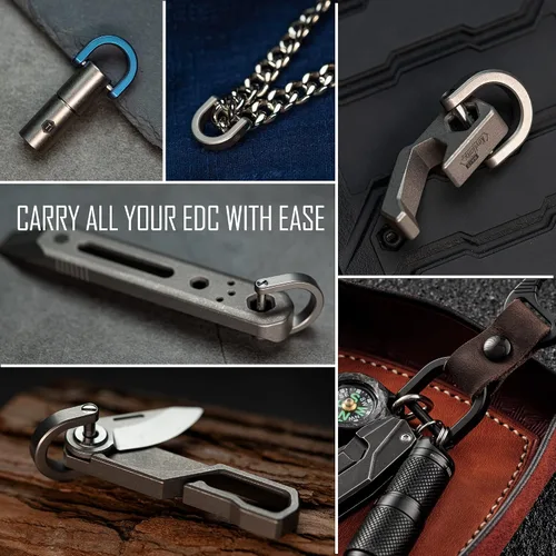 Vista 8 de KeyUnity KA17 Titanium D Ring Key Shackle, U Shape Key Ring Horseshoe Clasp for Car Fob, DIY Leather Key Organizer Keychain