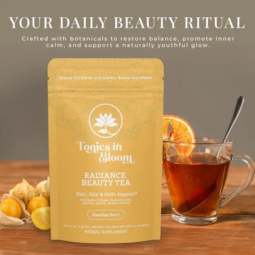 Vista 2 de ANATOPEAK Marine Collagen Beauty Tea - Biotina, ácido hialurónico, aloe vera, té verde orgánico, bebida de colágeno natural para el cabello, la piel