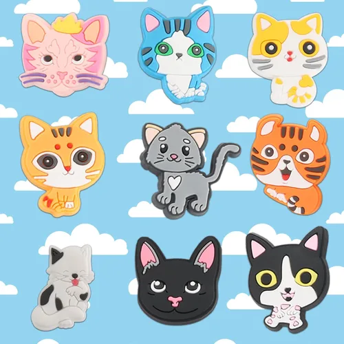 Vista 5 de Dijes de decoración de zapatos de gatos, 20 piezas de lindos dijes de animales y gatos para zapatos de mascotas, paquete para sandalias de pulsera